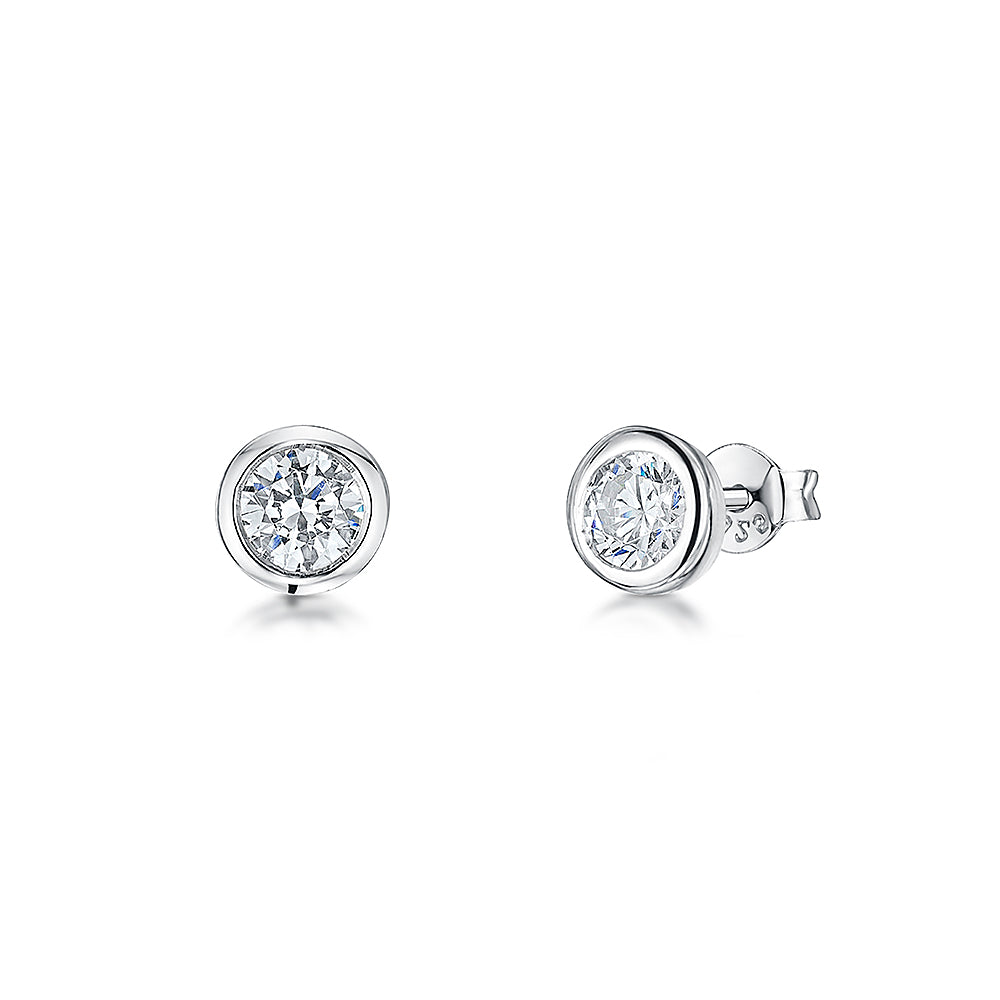 Sterling Silver and 5mm Cubic Zirconia Rub Over Stud Earrings JOOLS by Jenny Brown