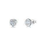 Load image into Gallery viewer, Sterling Silver and 5mm Cubic Zirconia Rub Over Stud Earrings JOOLS by Jenny Brown
