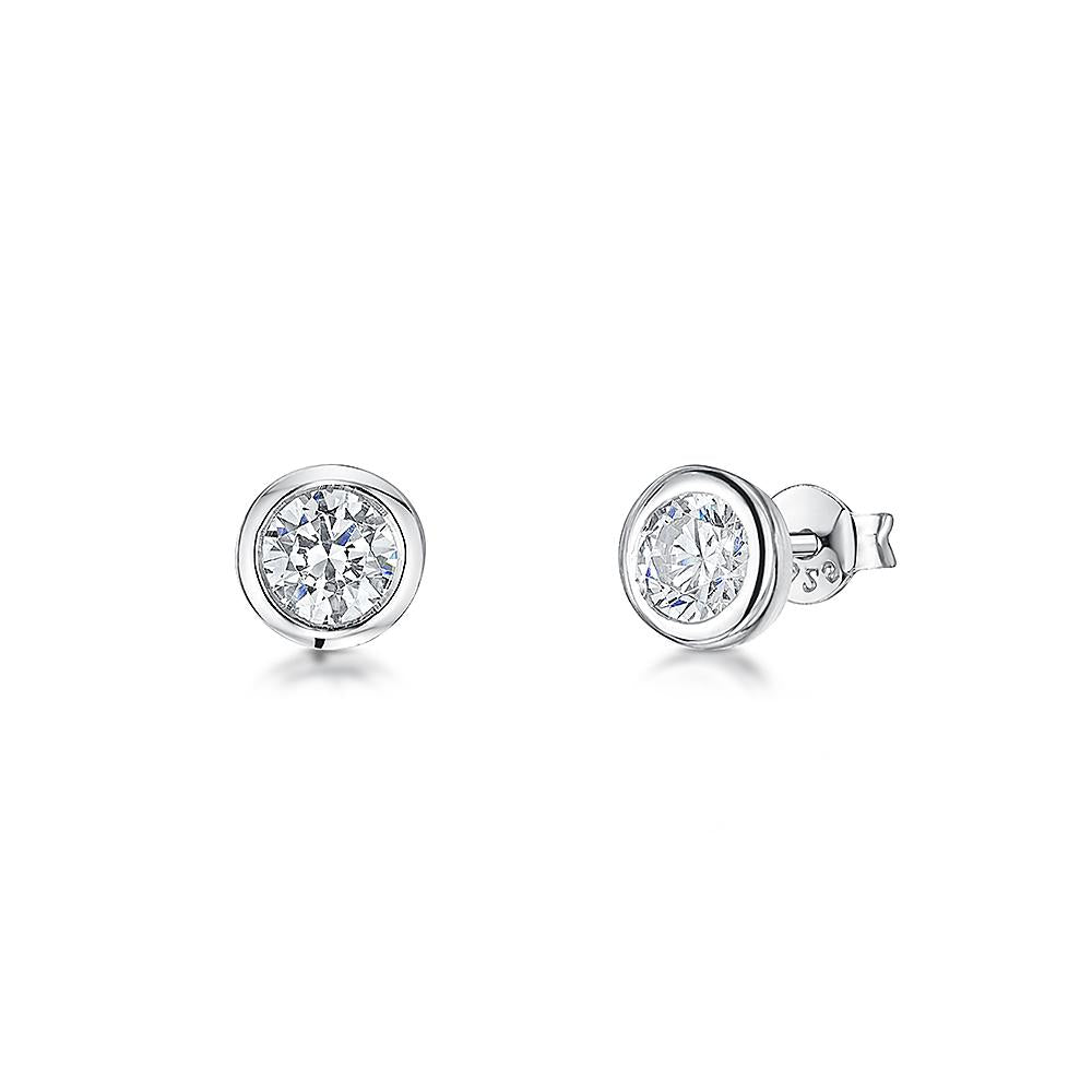 Sterling Silver and Cubic Zirconia Rub Over Stud Earrings JOOLS by Jenny Brown
