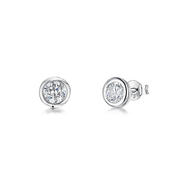 Sterling Silver and Cubic Zirconia Rub Over Stud Earrings JOOLS by Jenny Brown