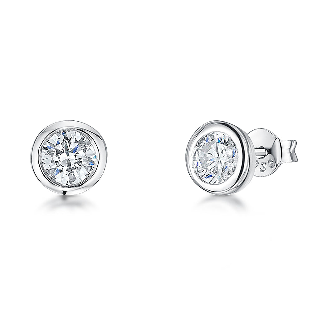 Sterling Silver and Cubic Zirconia Rub Over Stud Earrings JOOLS by Jenny Brown