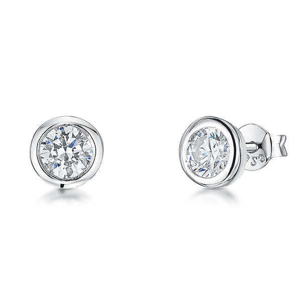 Sterling Silver and Cubic Zirconia Rub Over Stud Earrings JOOLS by Jenny Brown