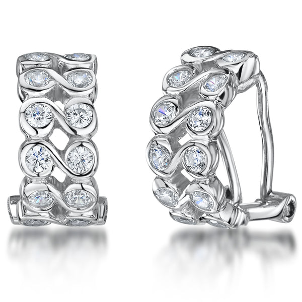 Sterling Silver Huggie Earrings - Set With 12 White Zirconia Stones - JOOLS By Jenny Brown