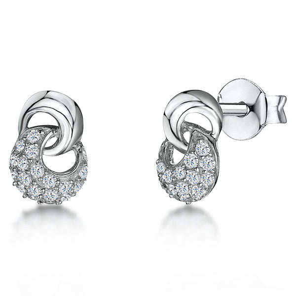 Sterling Silver and Cubic Zirconia Circle Drop Studs - JOOLS By Jenny Brown