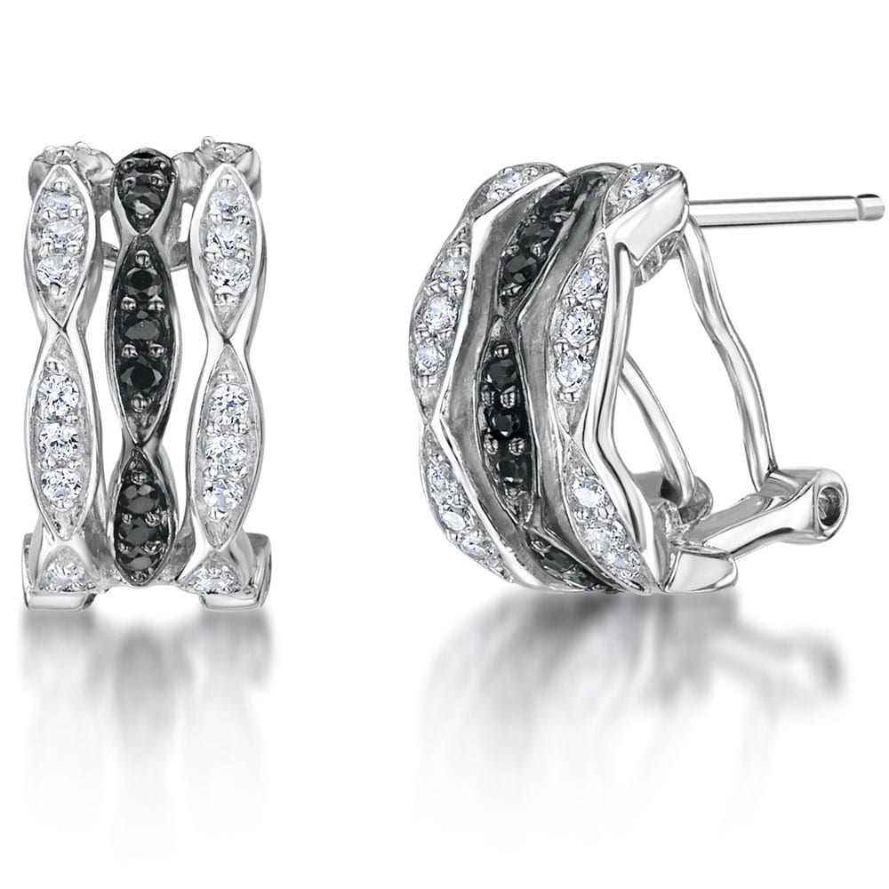 Sterling Silver  Black And White Huggie Hoop Earrings