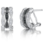 Load image into Gallery viewer, Sterling Silver  Black And White Huggie Hoop Earrings
