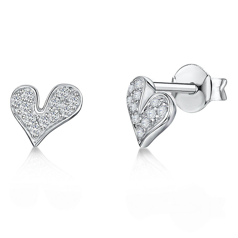 Sterling Silver And Cubic Zirconia Funky Heart Stud Earrings JOOLS by Jenny Brown
