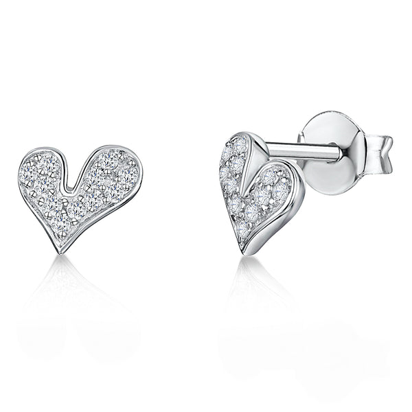 Sterling Silver And Cubic Zirconia Funky Heart Stud Earrings JOOLS by Jenny Brown