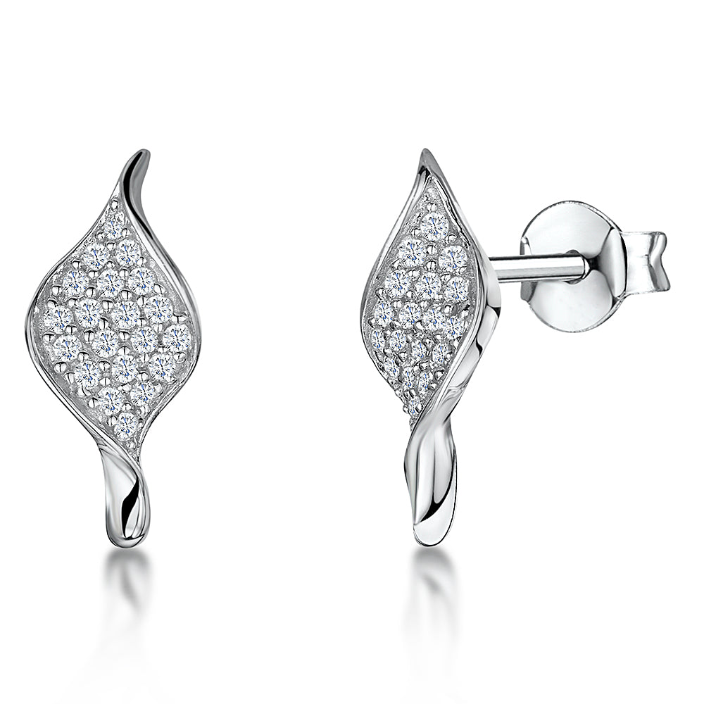 Sterling Silver Twisted Diamond Shaped Stud Set With Cubic Zirconias JOOLS by Jenny Brown