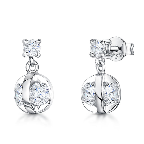 Sterling Silver 'Cage' Set Cubic Zirconia Small Drops Set on Pin And Butterfly JOOLS by Jenny Brown