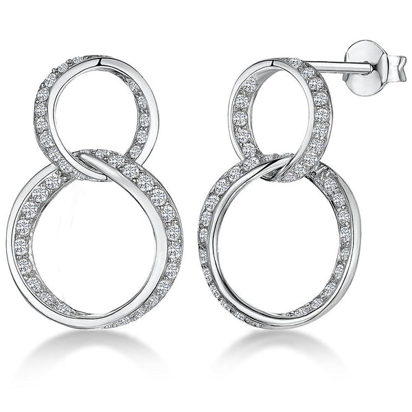 Sterling Silver Double Circle Drop  Earrings Set With Cubic Zirconia StonesEarrings - JOOLS By Jenny Brown