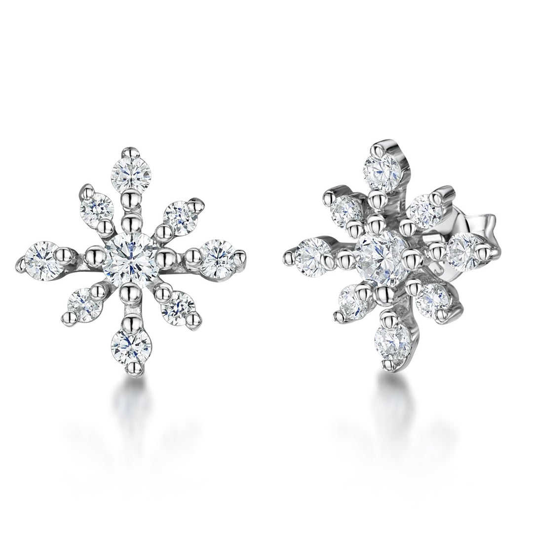 Sterling Silver Spiky Snowflake Earrings With Cubic Zirconia StonesEarrings - JOOLS By Jenny Brown