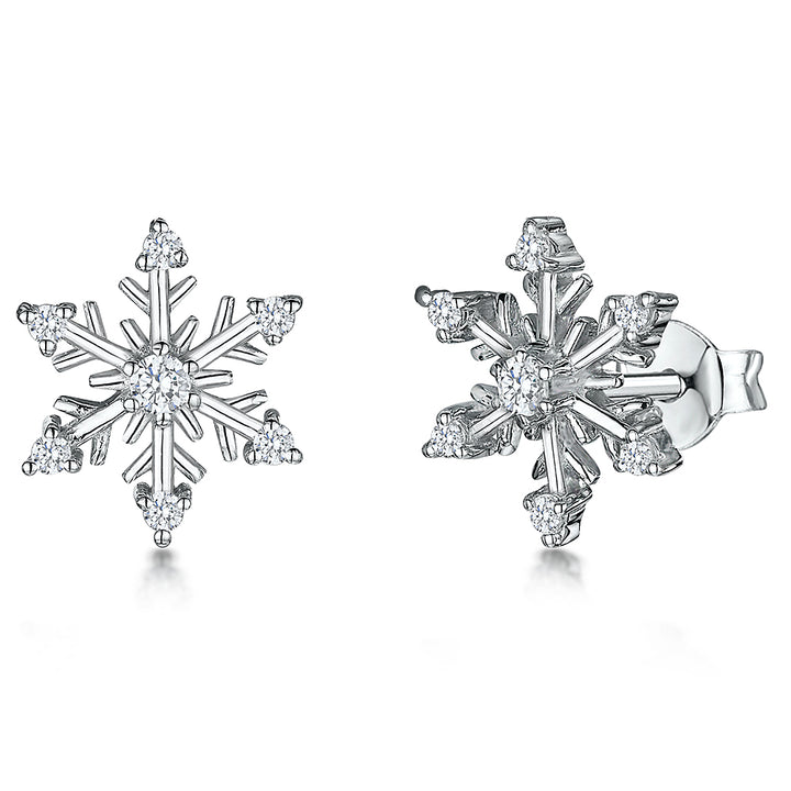 Small Silver Cubic Zirconia Snowflake Earrings JOOLS By Jenny