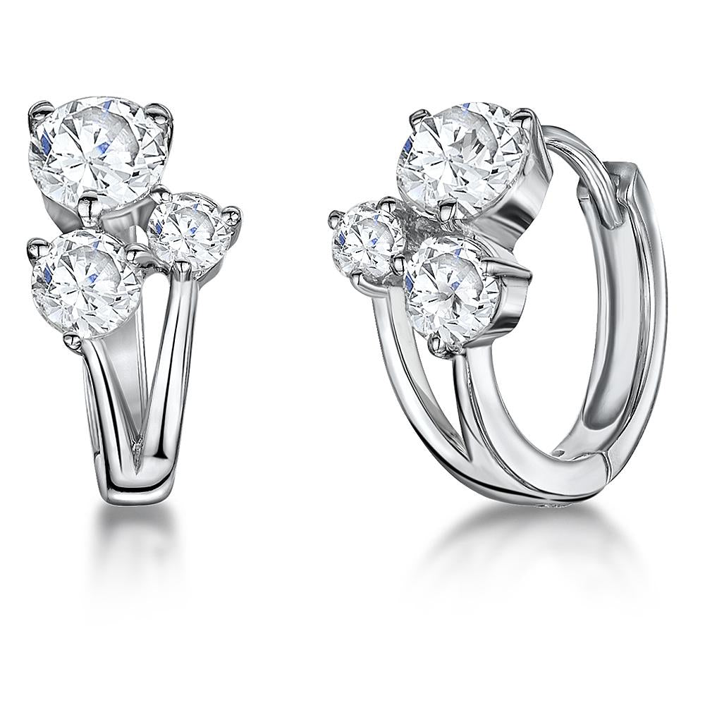 Sterling Silver Huggie Three Stone Cubic Zirconoia Cherry  Earringsearrings - JOOLS By Jenny Brown