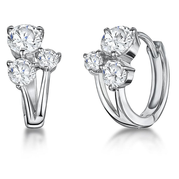 Sterling Silver Huggie Three Stone Cubic Zirconoia Cherry  Earringsearrings - JOOLS By Jenny Brown