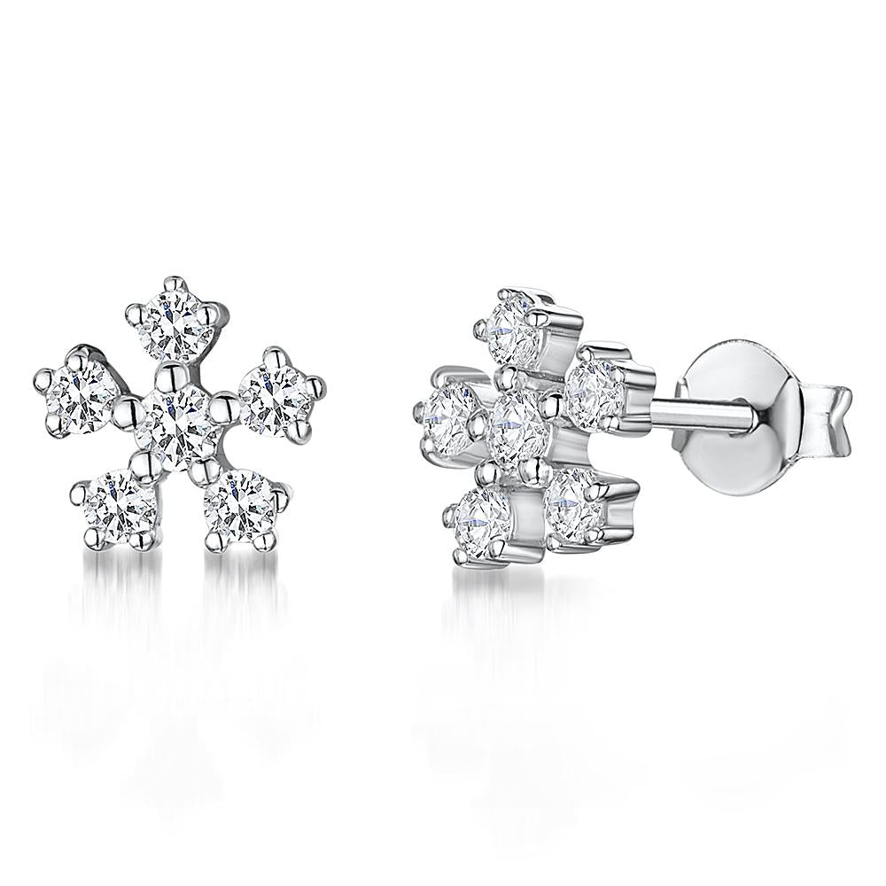 Sterling Silver Six Cubic Zirconia Stone  Snowflake Earrings - JOOLS By Jenny Brown