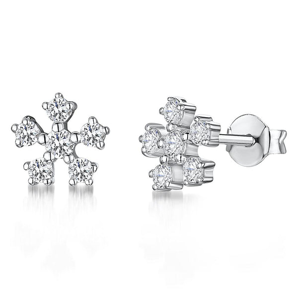 Sterling Silver Six Cubic Zirconia Stone  Snowflake Earrings - JOOLS By Jenny Brown