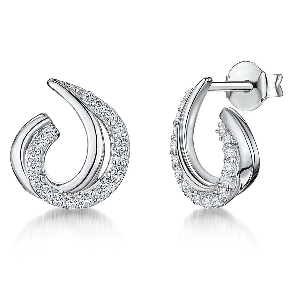 Sterling Silver Curled Stud Earrings Set With Cubic Zirconias JOOLS by Jenny Brown