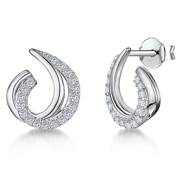Sterling Silver Curled Stud Earrings Set With Cubic Zirconias JOOLS by Jenny Brown