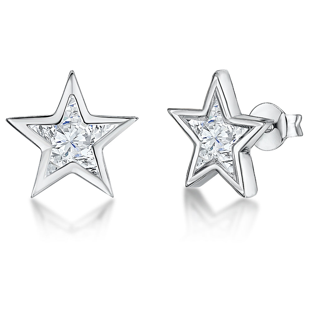 Sterling Silver Star Shaped Cubic Zirconia Stud Earrings- JOOLS by Jenny Brown