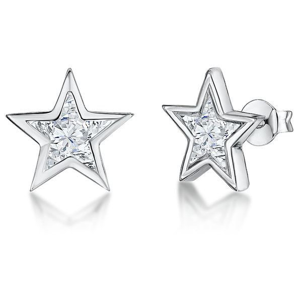 Sterling Silver Star Shaped Cubic Zirconia Stud Earrings- JOOLS by Jenny Brown