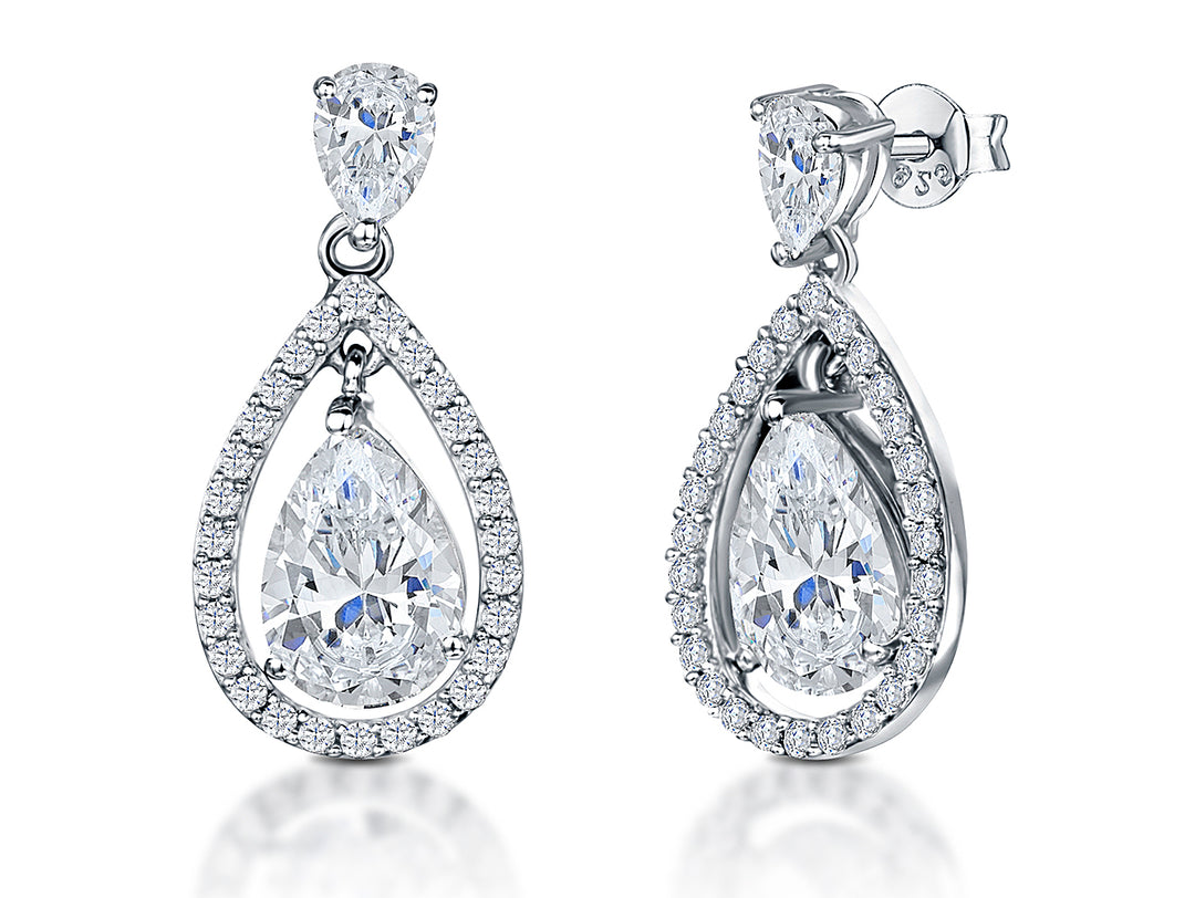 Sterling Silver Halo Tear Drop  Stud Earrings JOOLS by Jenny Brown