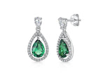 Load image into Gallery viewer, Sterling Silver Halo Teardrop Earrings Set With Green Emerald Cubic Zirconia&#39;s.  JOOLS by Jenny Brown
