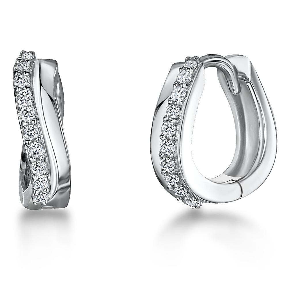 Sterling Silver Twist Huggie Earrings  Set With Cubic Zirconia Stones - JOOLS By Jenny Brown