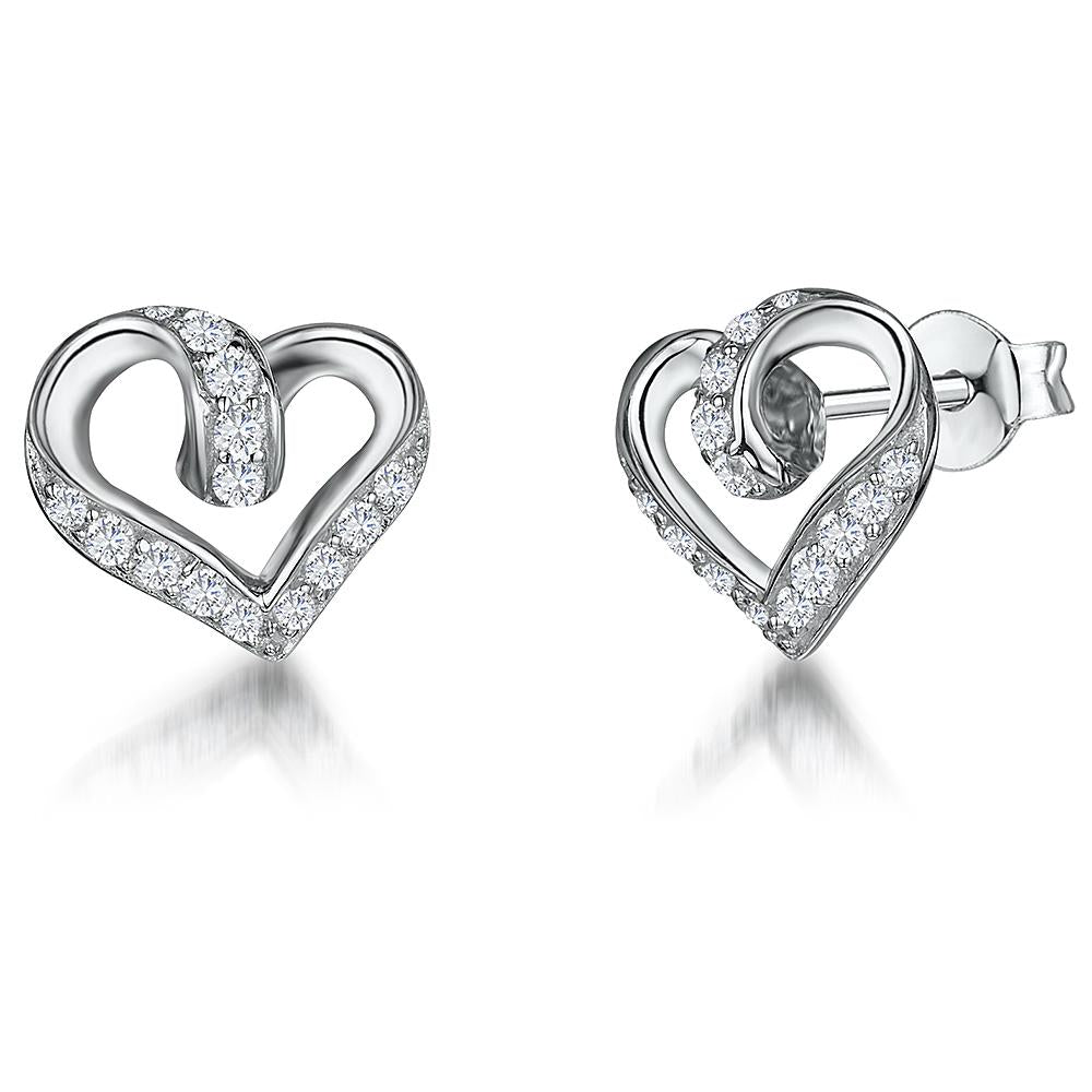 Sterling Silver Twisted Heart Stud Earrings With Cubic Zirconia Settings - JOOLS By Jenny Brown