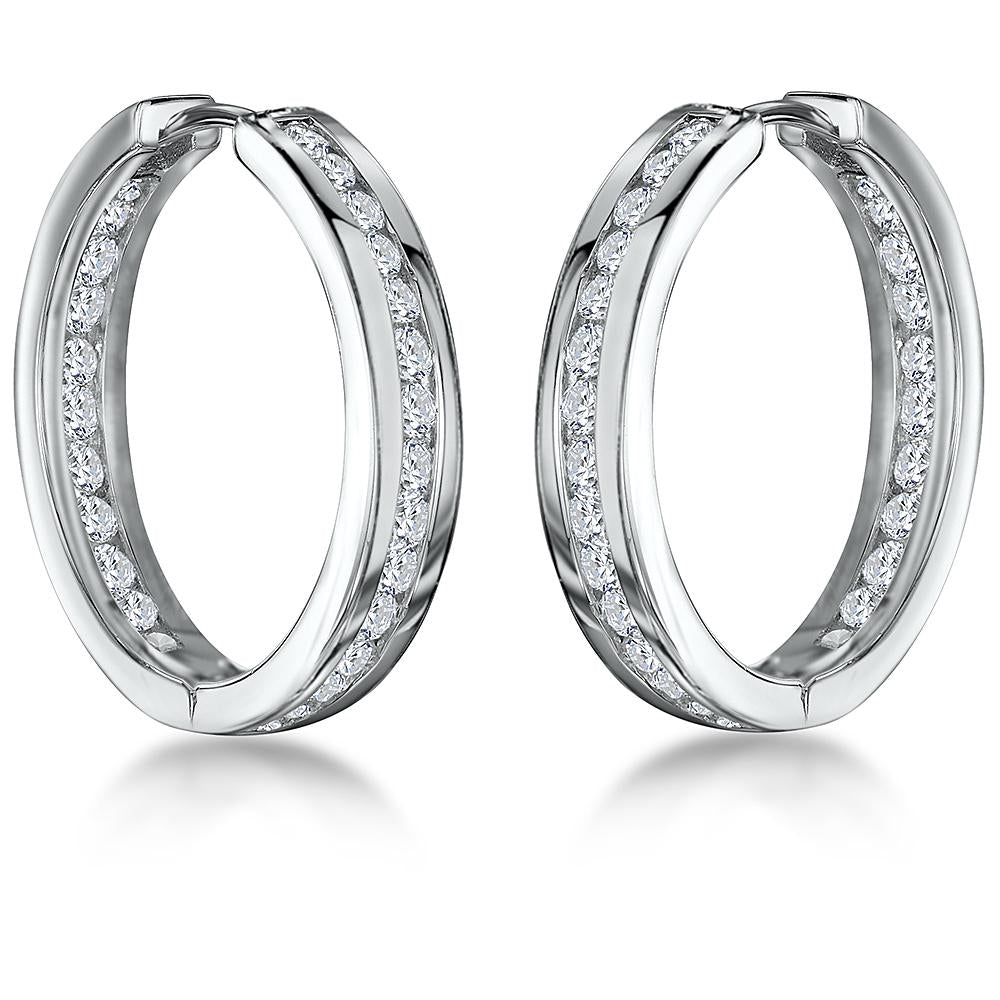 Sterling Silver Hoop Earrings Channel Set with Zirconia Stones - JOOLS By Jenny Brown