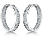 Load image into Gallery viewer, Sterling Silver Hoop Earrings Channel Set with Zirconia Stones - JOOLS By Jenny Brown
