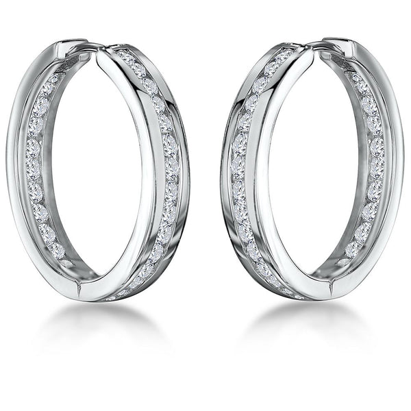 Sterling Silver Hoop Earrings Channel Set with Zirconia Stones - JOOLS By Jenny Brown