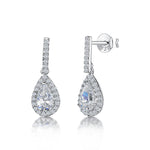 Load image into Gallery viewer, Sterling Silver Halo  Teardrop Cubic Zirconia Earrings - JOOLS By Jenny Brown
