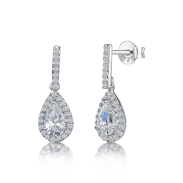 Sterling Silver Halo  Teardrop Cubic Zirconia Earrings - JOOLS By Jenny Brown