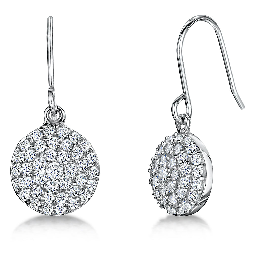 Sterling Silver Pave Set Circle Drop Earrings JOOLS by Jenny Brown