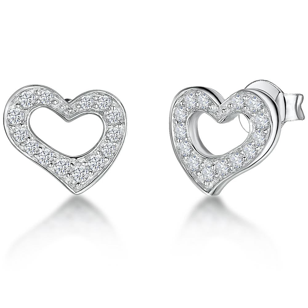 Sterling Silver Small  Stone Set  Heart Stud Earringsearrings - JOOLS By Jenny Brown