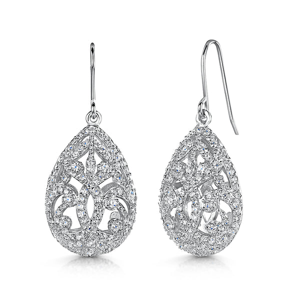 Sterling Silver Pave Set Art Deco Drop Earrings
