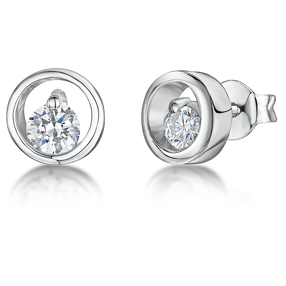 Cubic Zirconias Set Within A Sterling Silver Circle Stud Earring -JOOLS by Jenny Brown