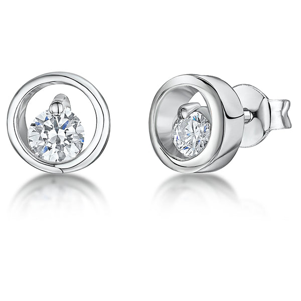 Cubic Zirconias Set Within A Sterling Silver Circle Stud Earring -JOOLS by Jenny Brown