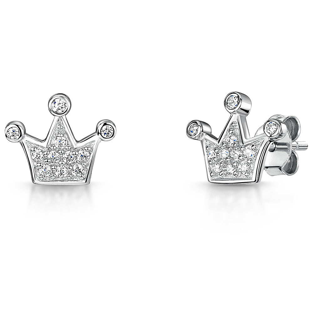 Sterling Silver And Cubic Zirconia Crown Stud Earrings