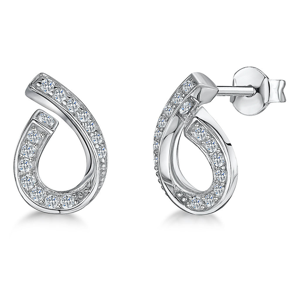 Sterling Silver Open Teardrop Stud Earrings Set With Cubic Zirconias