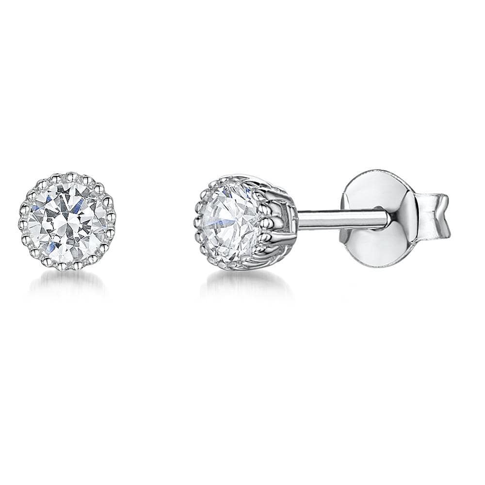 Sterling Silver  Milgrain Stud Earrings With Cubic Zirconia  - JOOLS By Jenny Brown 