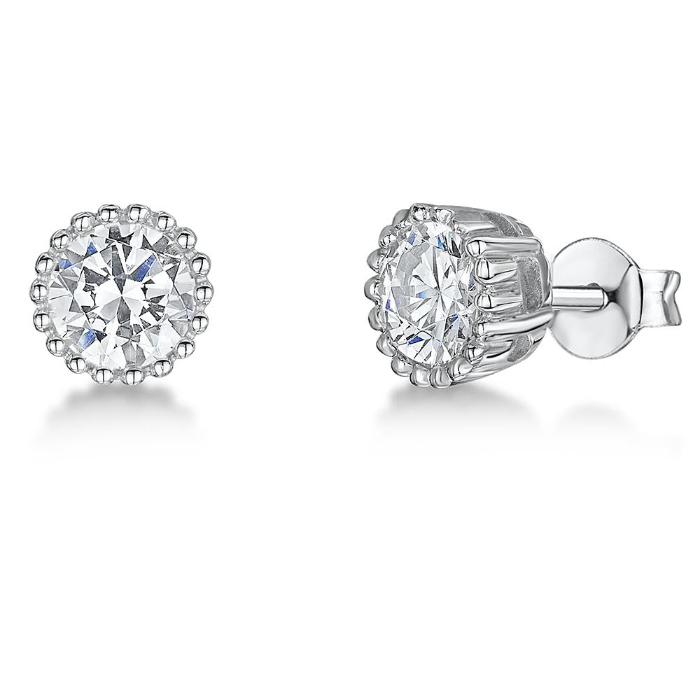 Sterling Silver 'Cupcake' Stud Earring. 5mm Cubic Zirconia With A With Beaded Millgrain Surround JOOLS by Jenny Brown