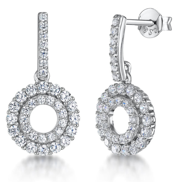 Sterling Silver Double Circle Drop Earring Set With Cubic Zirconias JOOLS by Jenny Brown