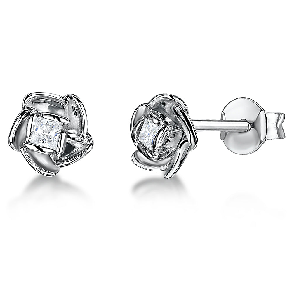 Sterling Silver Flower Stud Earring With Central Cubic Zirconia JOOLS by Jenny Brown
