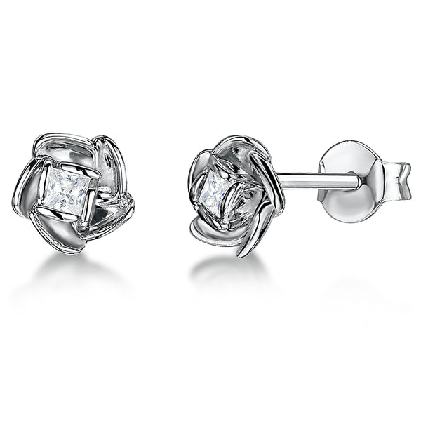 Sterling Silver Flower Stud Earring With Central Cubic Zirconia JOOLS by Jenny Brown