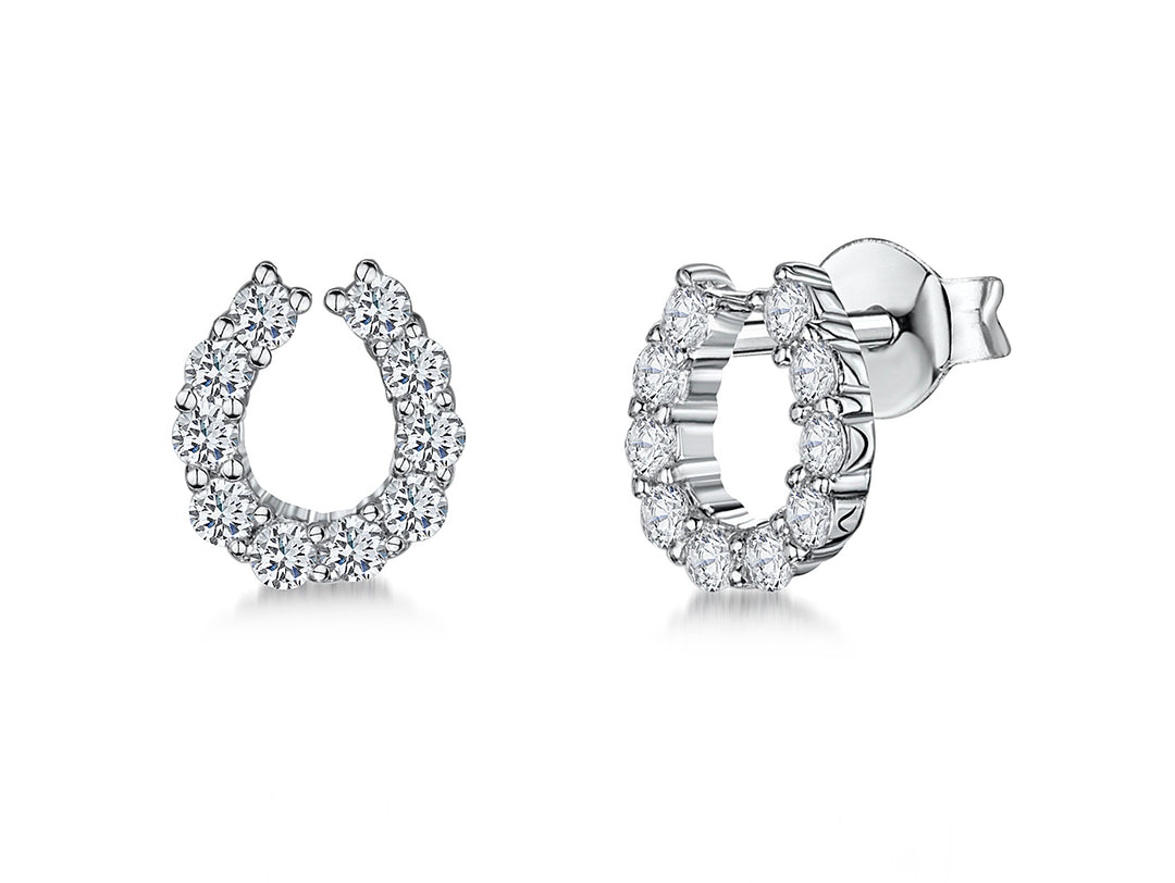 Sterling Silver  Cubic Zirconia Horseshoe Earrings-JOOLS By Jenny Brown