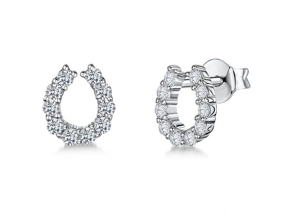 Sterling Silver  Cubic Zirconia Horseshoe Earrings-JOOLS By Jenny Brown
