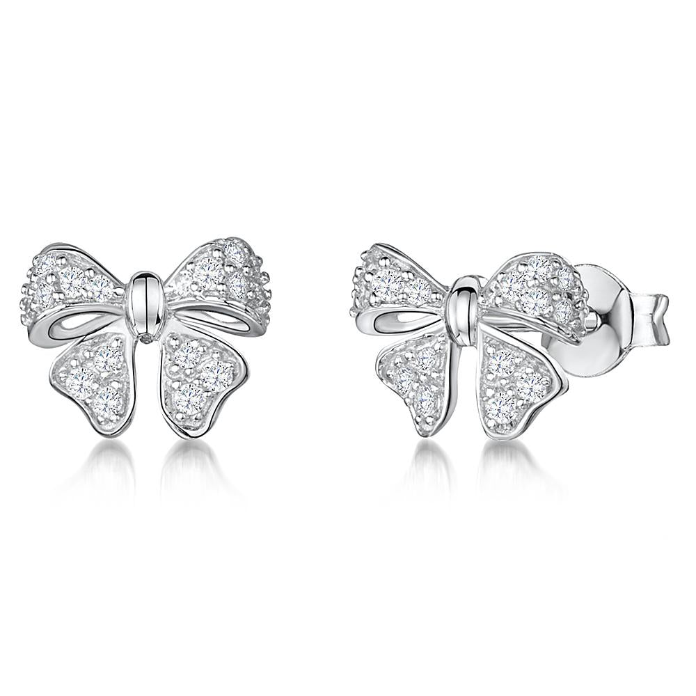STERLING SILVER FOUR LEAF CLOVER BOW EARRINGS SET WITH CUBIC ZIRCONIA STONESEarrings - JOOLS By Jenny Brown