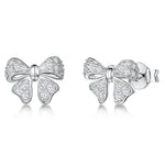 Load image into Gallery viewer, STERLING SILVER FOUR LEAF CLOVER BOW EARRINGS SET WITH CUBIC ZIRCONIA STONESEarrings - JOOLS By Jenny Brown
